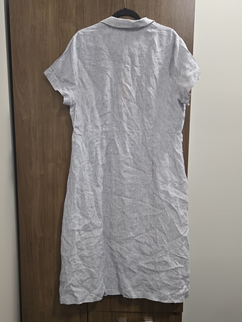 Quince-NWT-100% European Linen Button Front Dress in Blue Pin Stripe-Size XL - Picture 12 of 16